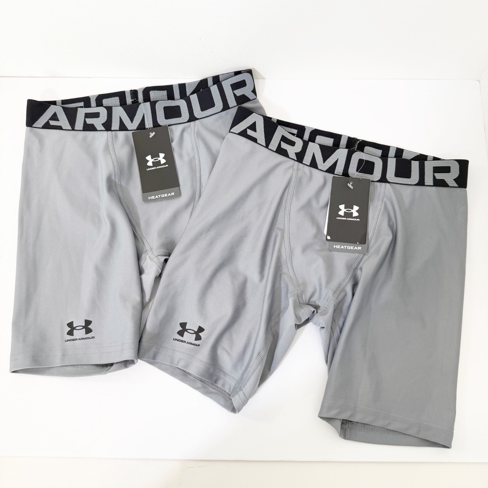 Under Armour Compression Shorts Boys Large YLG Gray HeatGear 2 Pack NWT